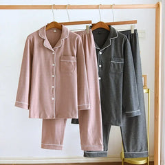 couple pajama set with plush long sleeved two-piece oversized