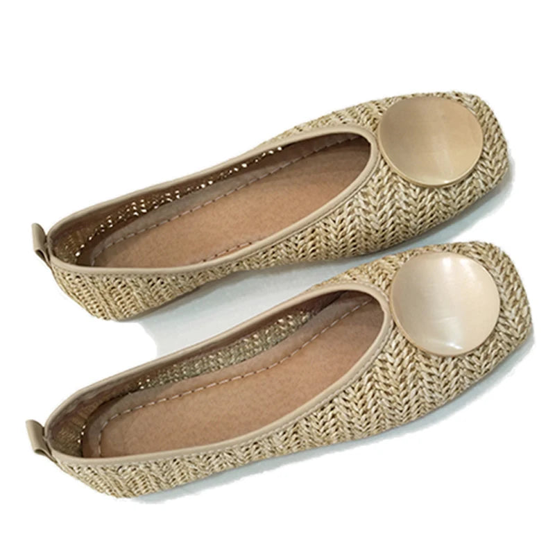 Decoration Shallow Loafers Women Weave Ballet Flats Casual