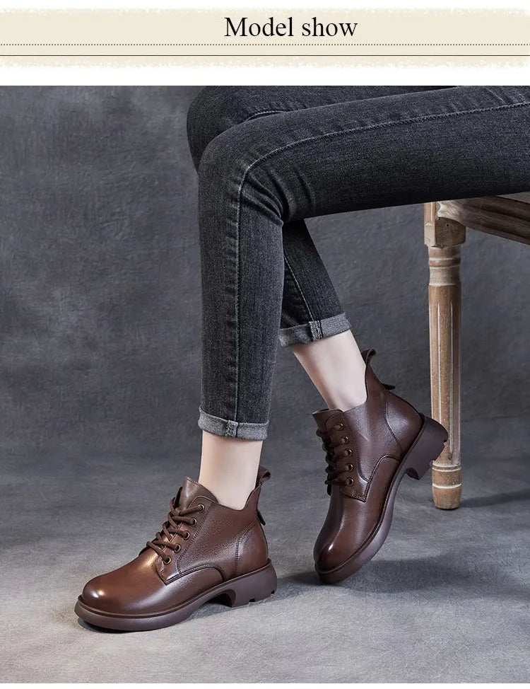 Warm Ankle Boots For Casual Cow Leather Thick Heel Short Boots