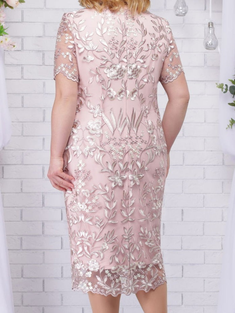 Plus Size Dresses Short Sleeve Lace Floral Elegant