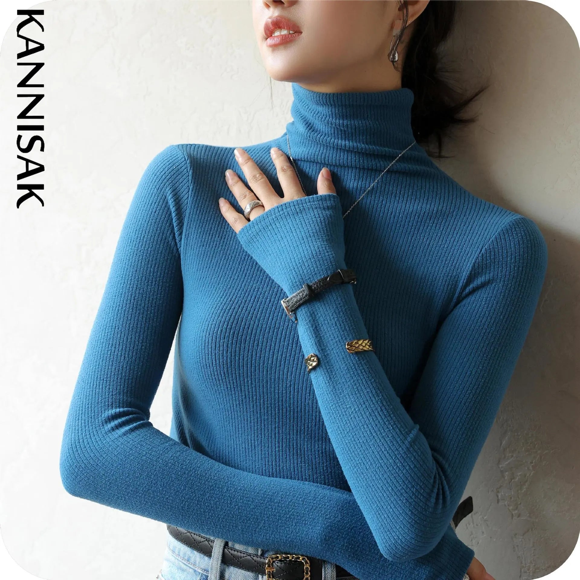 Turtleneck Women T-shirt Long Sleeve Sweater