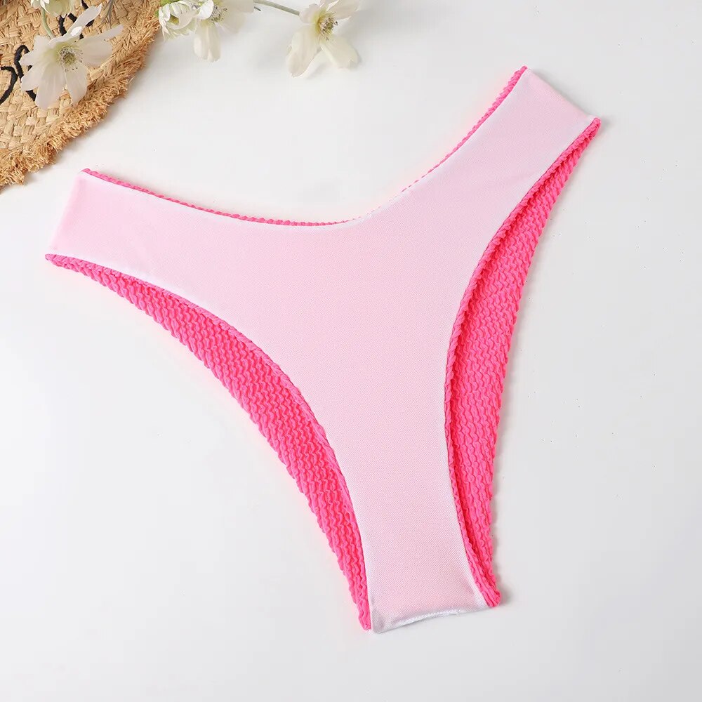 Wrinkled Special Fabric Bikini Candy Color Strapless Split Swimsuit