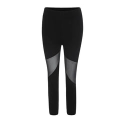 Ladies Black Patchwork Mesh Leggings Solid Color