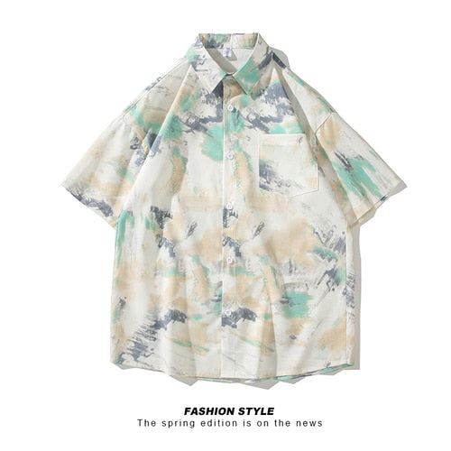 Casual Short Sleeve Shirts Men Loose Floral Shirt