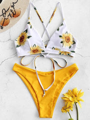 Sunflower Printed Bikini Set Swimwear Bandage