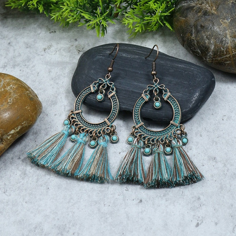 Long Ethnic Drop Vintage Earrings Statement Big Tassel Fashion Jewelry