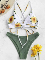 Sunflower Printed Bikini Set Swimwear Bandage