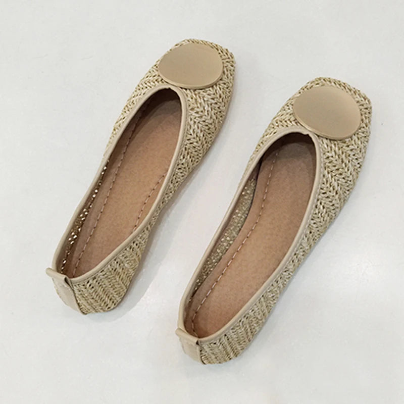 Decoration Shallow Loafers Women Weave Ballet Flats Casual