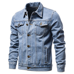 Men Solid Lapel Denim Jackets Fashion Slim Fit Casual