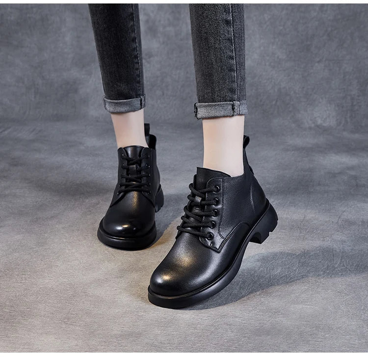 Warm Ankle Boots For Casual Cow Leather Thick Heel Short Boots