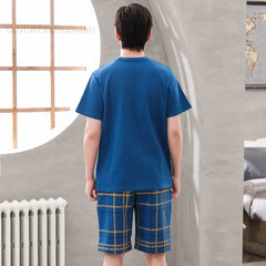 Mens Pajamas Casual Short Tops Lattice Short Pants