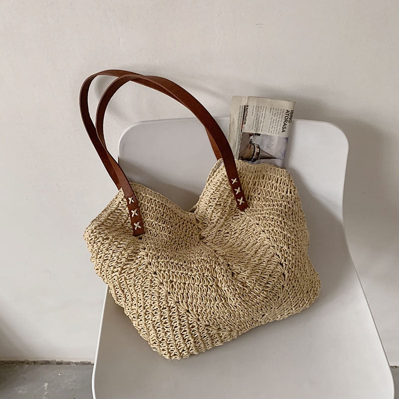 Casual Large Capacity Straw Shopping Tote Bag