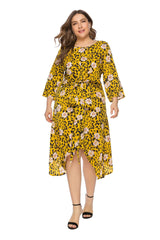 Plus Size Floral Print 3/4 Sleeve Maxi Long Midi Dress