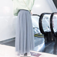 Maxi Long Tulle Skirt  High Waist Elastic Waist