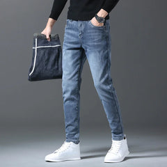 Men's Fleece Jeans Embroidery Fashion Straight Slim Casual