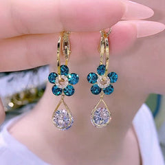 Heart Shape Stud Flowers Tassel Earring