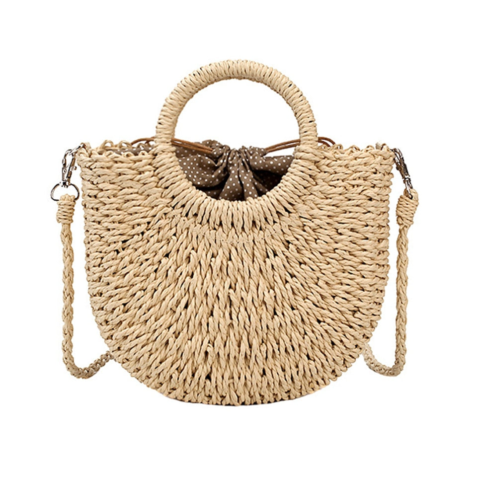 Summer Straw Handbag Handle Large Capacity Woven Straw Bag