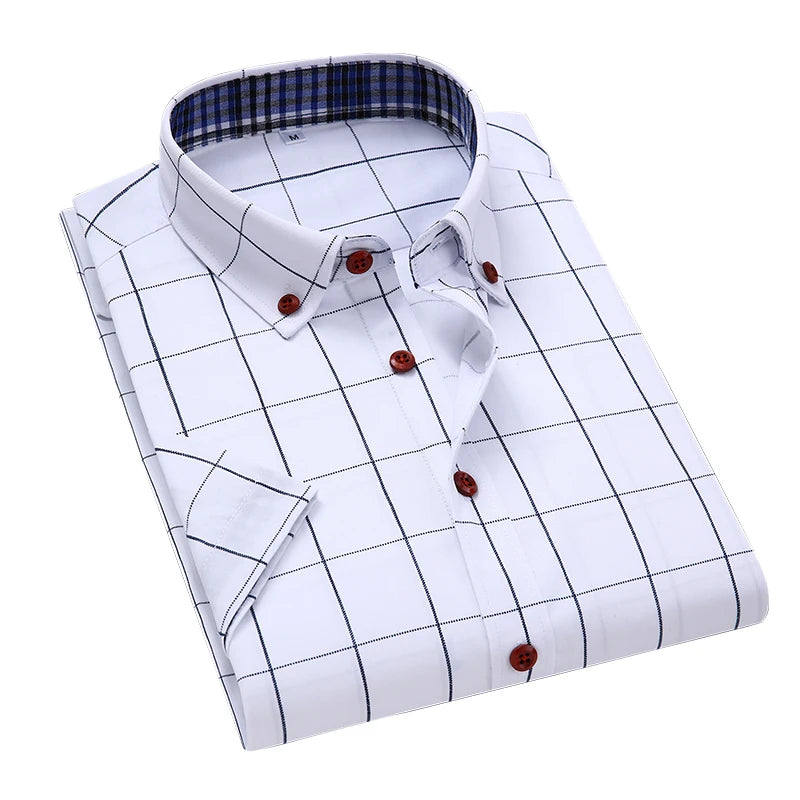 6 Colors Men's Plaid Casual Short Sleeve Shirt Classic Style Business Fashion