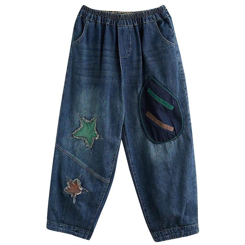 Fashion Women's Vintage Chic Star Patchwork Jeans