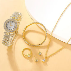 6pcs Set Watches Set Rhinestone Fashion Elegant Wristwatch Quartz