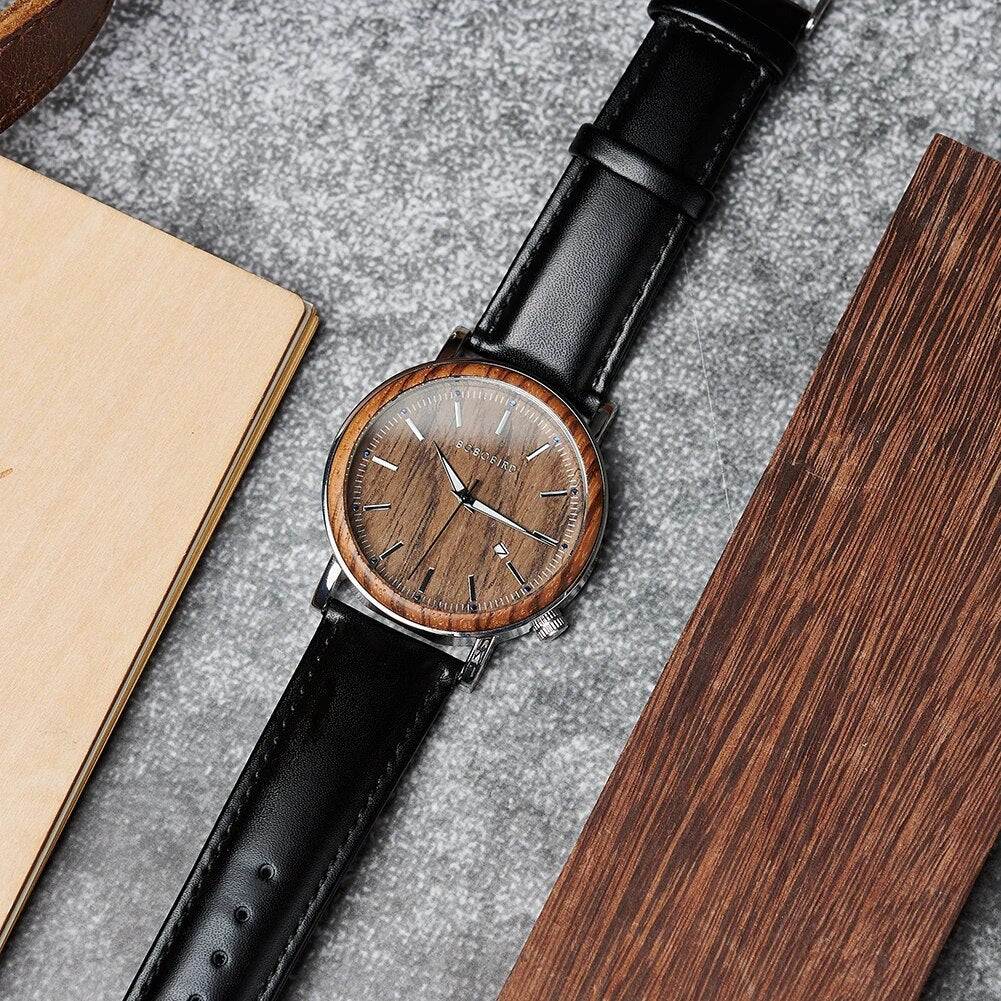 Watch Men Wooden Metal Quartz Special Design