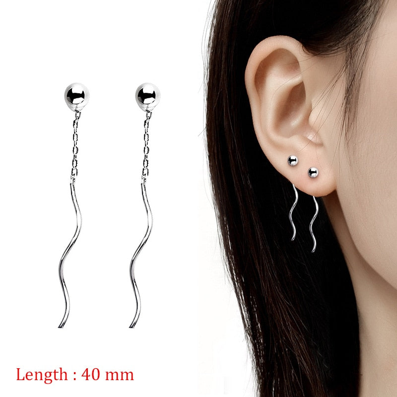 Simple Style Box Chain Tassel Drop Earrings