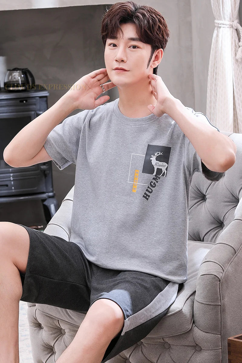 Mens Pajamas Casual Short Tops Lattice Short Pants