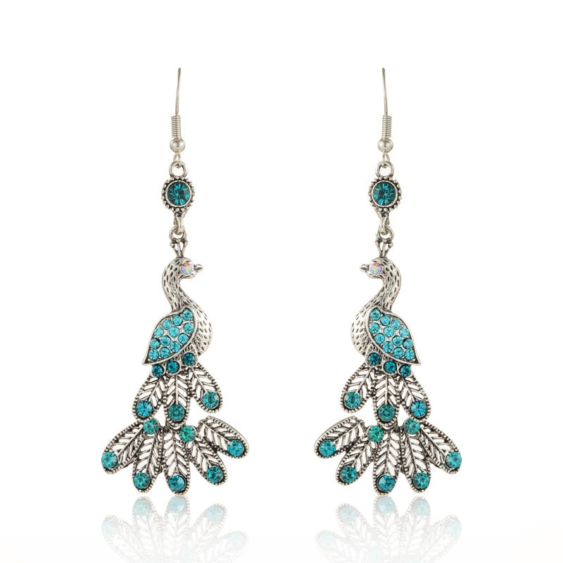 Bohemian Ethnic Long Blue Acrylic Crystal Water Drop Earrings Retro