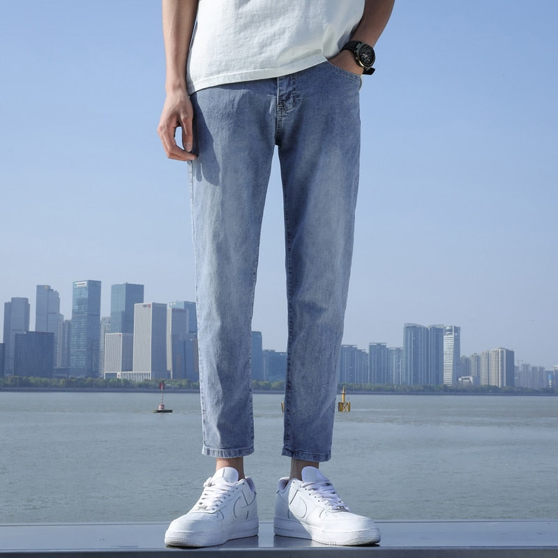 Men's Stretch Ankle Length Jeans Fashion Casual Trousers