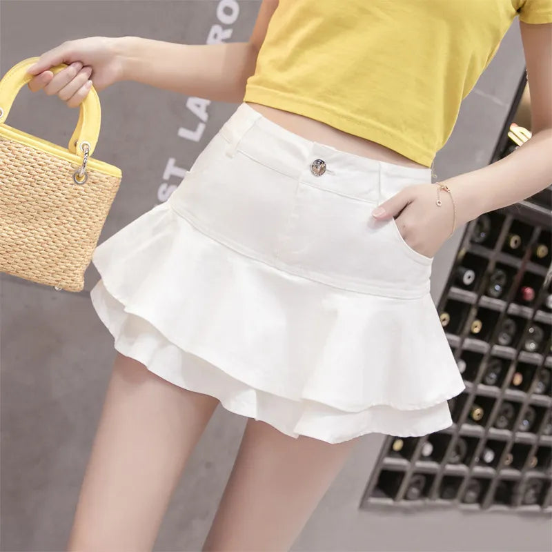 Vintage Denim Mini Skirts Women Solid Casual Pocket