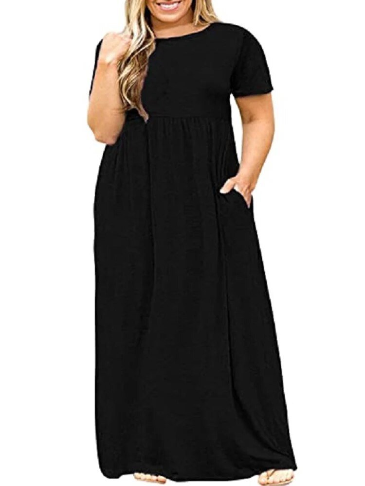 Plus Size Women Clothing  Short Sleeve Loose Plain Casual