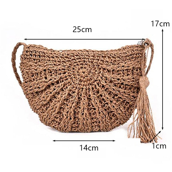 Round Straw Beach Vintage Handmade Woven Shoulder Bag