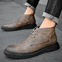 Classic casual leather men boots lace up outdoor walking shoes