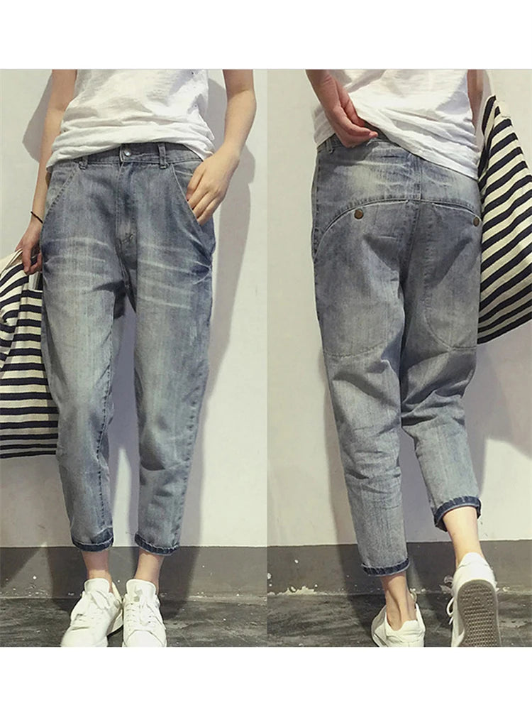 Women's Jeans Style Loose Office Ladies Streetwear Solid Color