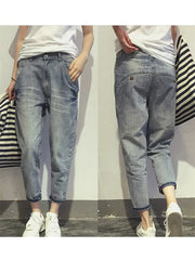 Women's Jeans Style Loose Office Ladies Streetwear Solid Color