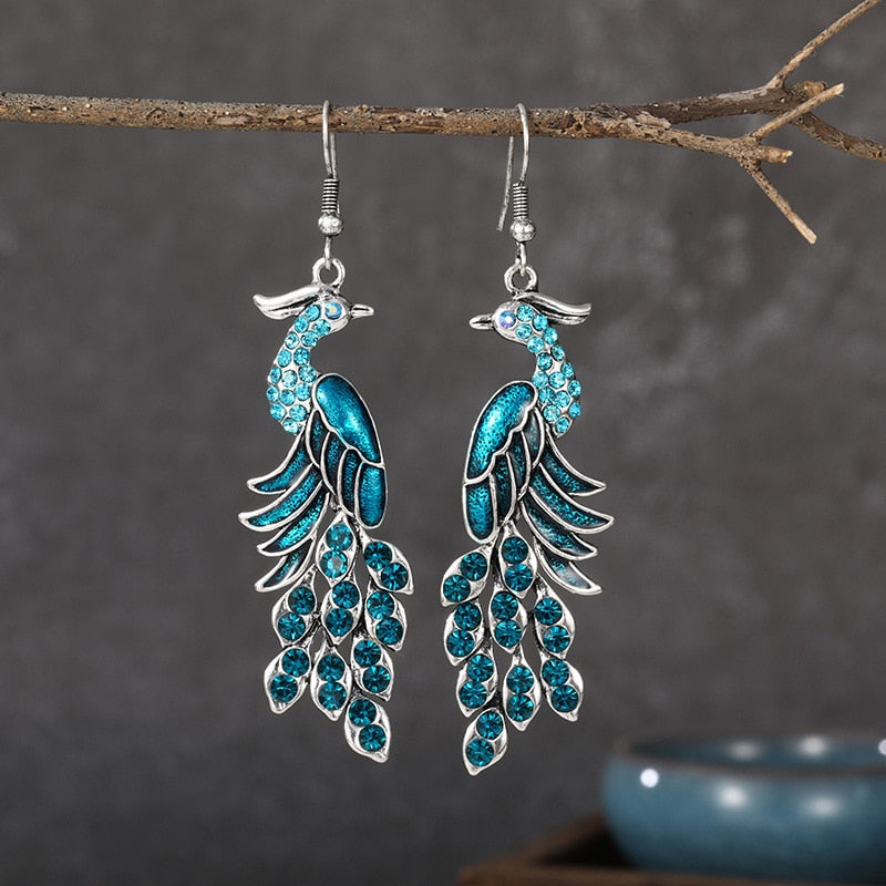 Bohemian Ethnic Long Blue Acrylic Crystal Water Drop Earrings Retro