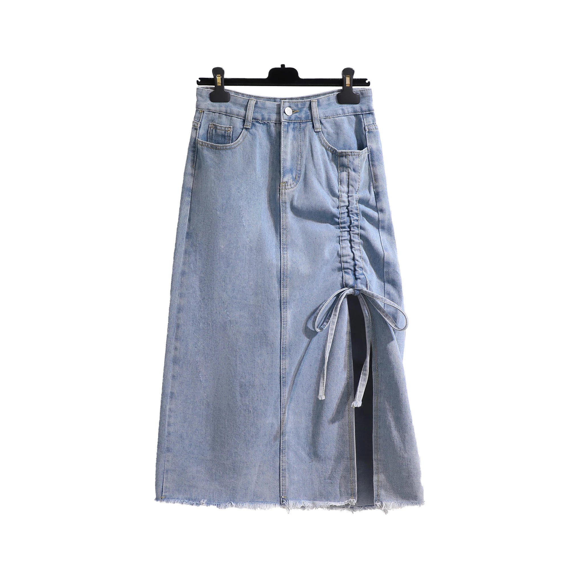 Chic Drawstring Denim Skirts Harajuku Style High Waist A-Line Streetwear