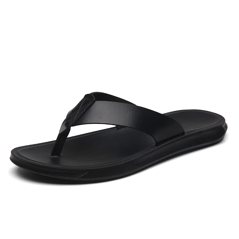 Summer Men Casual PU Leather Slippers Flip Flops