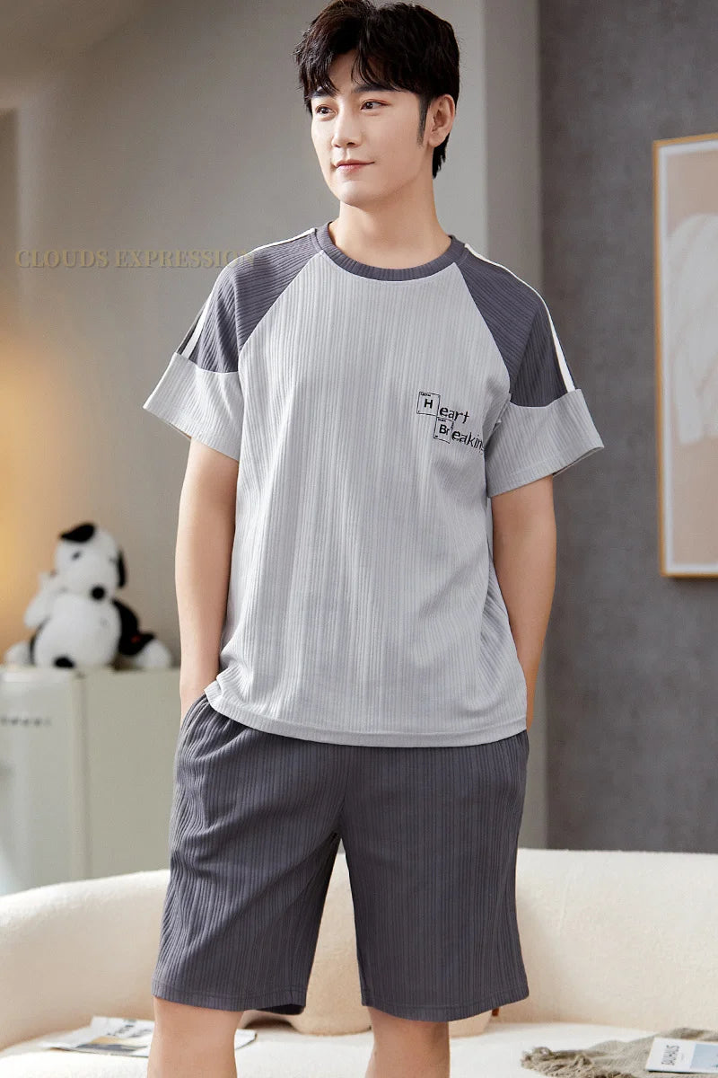 Mens Pajamas Casual Short Tops Lattice Short Pants