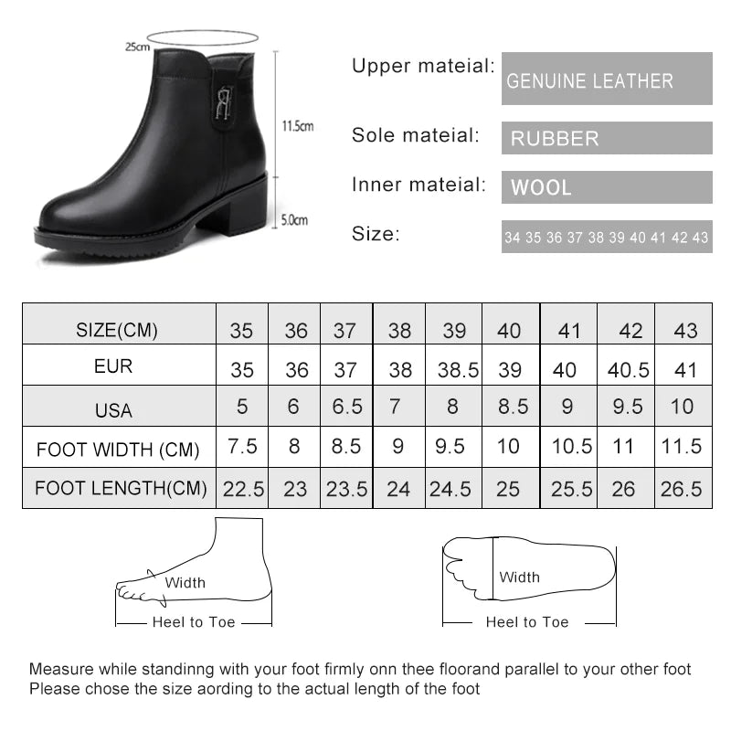 Women Snow Genuine Leather Large Size Ankle Boots