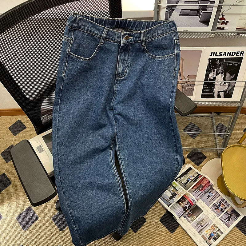 Baggy Jeans Fashion Elastic Waist Classic Style Denim Ankle-Length Pants