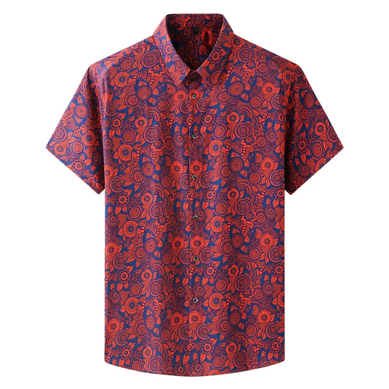 Casual Short Shirt Classic Print Lightweight Stretch Shirt