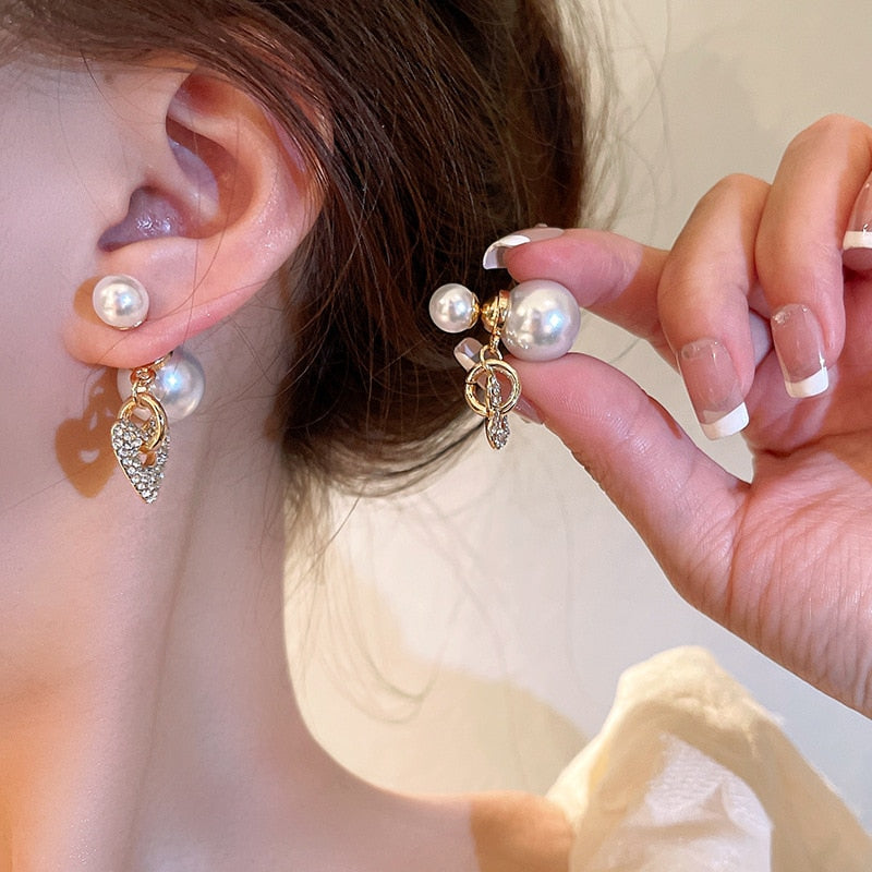 Fashion Zircon Tulip Flower Pearl Stud Earrings