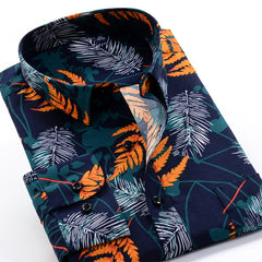 Large Size Flower Print Men's Fashion Casual Long Sleeve Shirt