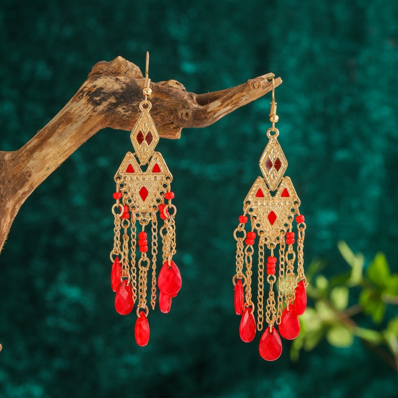 Bohemian Long Crystal Tassel Earrings Colorful