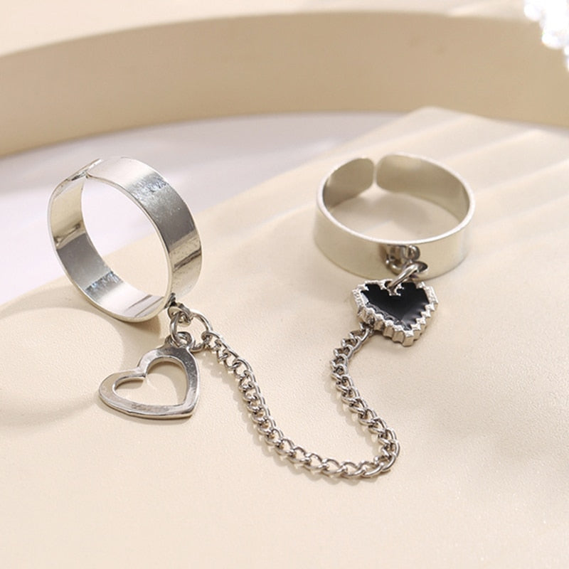 Heart Silver Color Rings Set Crystal Hollow Rings