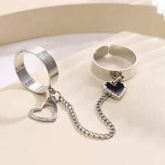 Heart Silver Color Rings Set Crystal Hollow Rings