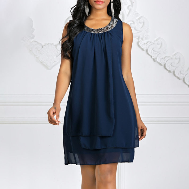 Knee Length Dress Sleeveless Solid Color