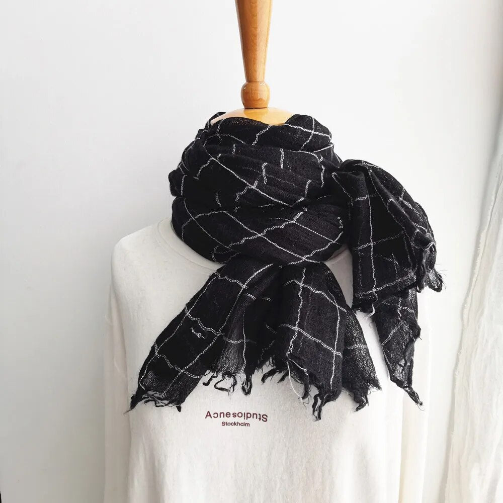 Men Plaid Scarf Cotton and Linen Styles