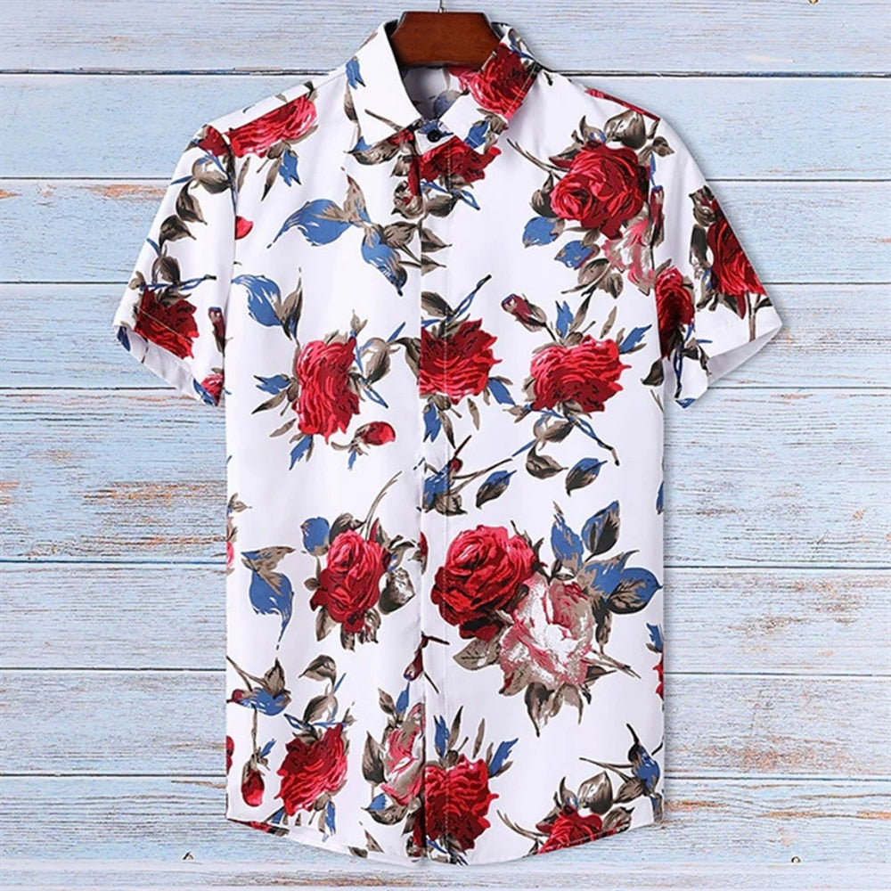 Hawaiian Men Flower Shirt Clothes Loose Street Casual Chic